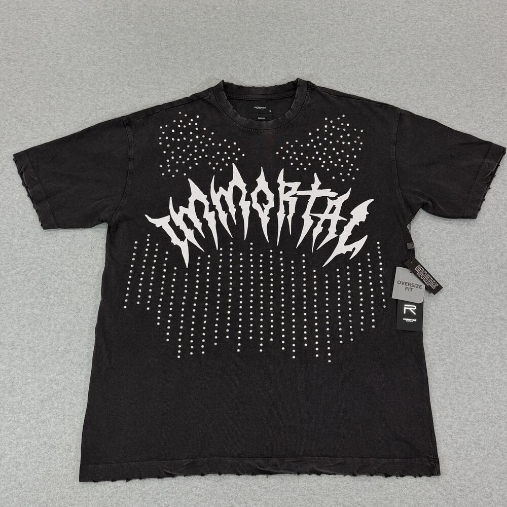 Reserved Supply Mens Medium T-Shirt Black Acid Wash Oversized Studs Immortal NWT